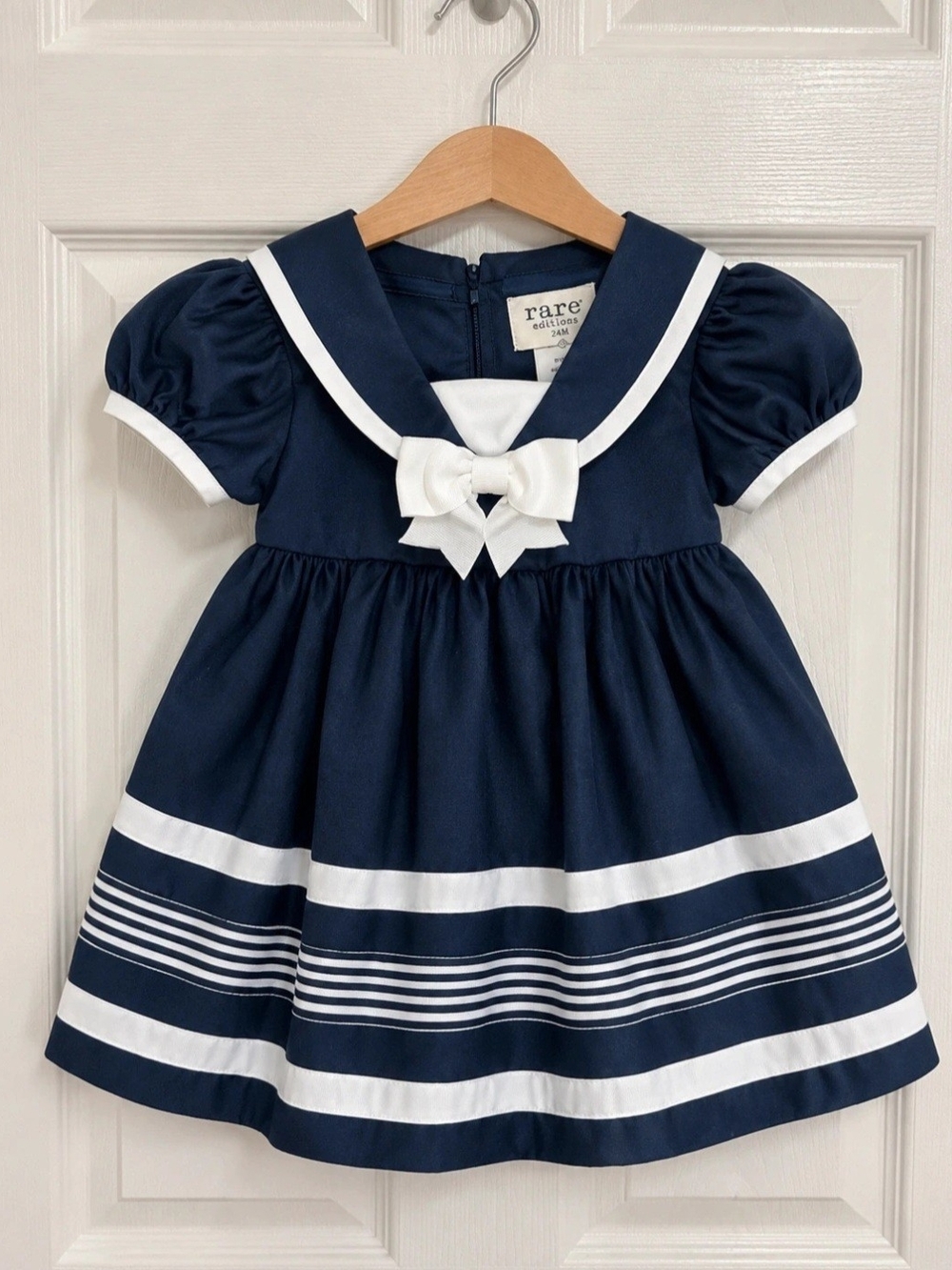 Rare Editions Navy & White Sailor Bow-Front Dress